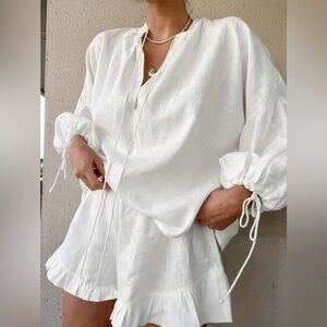 SHEIN White Lounge Set Casual Loose Fit Beach Matching Set